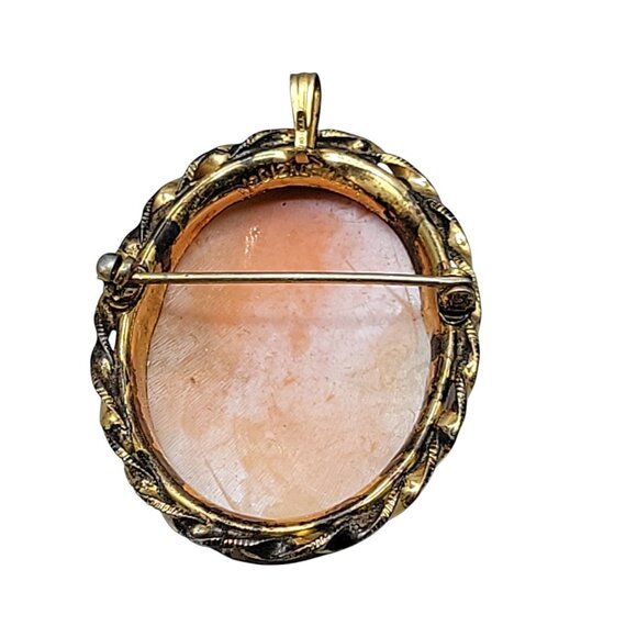 Marbro Carved Cameo 12kgf Brooch Pendant Vintage Curly Hair Pink White Shell - Picture 5 of 8